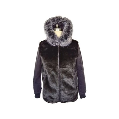 Faux Mink Bomber jaka ar kapuci
